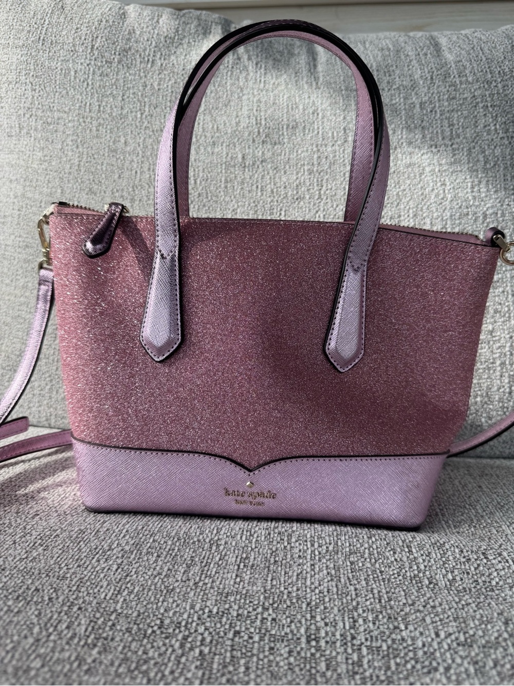 Kate Spade Lola Glitter Glimmer Small Zip Satchel Crossbody Bag Mitten Pink NWOT
